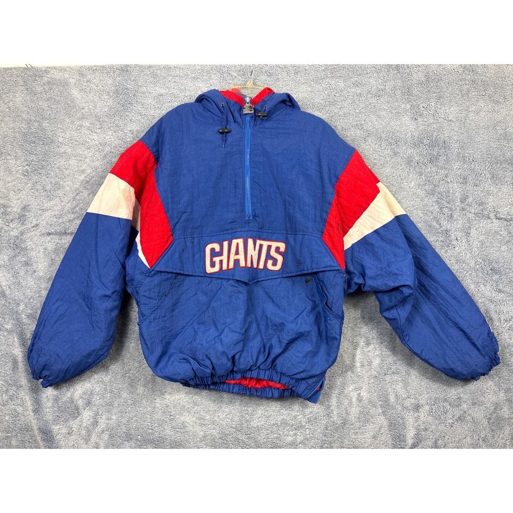 Starter Mens XL Blue NY Giants Vintage 90s Half Zip Hooded Puffer Jacket NFL